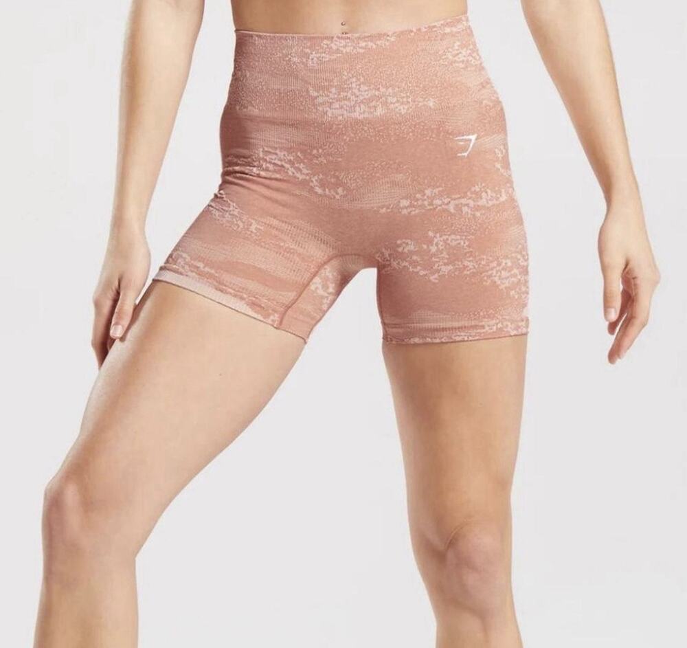Gymshark Adapt Camo Seamless Shorts High Waist Workout Pink Orange Women’s XS
